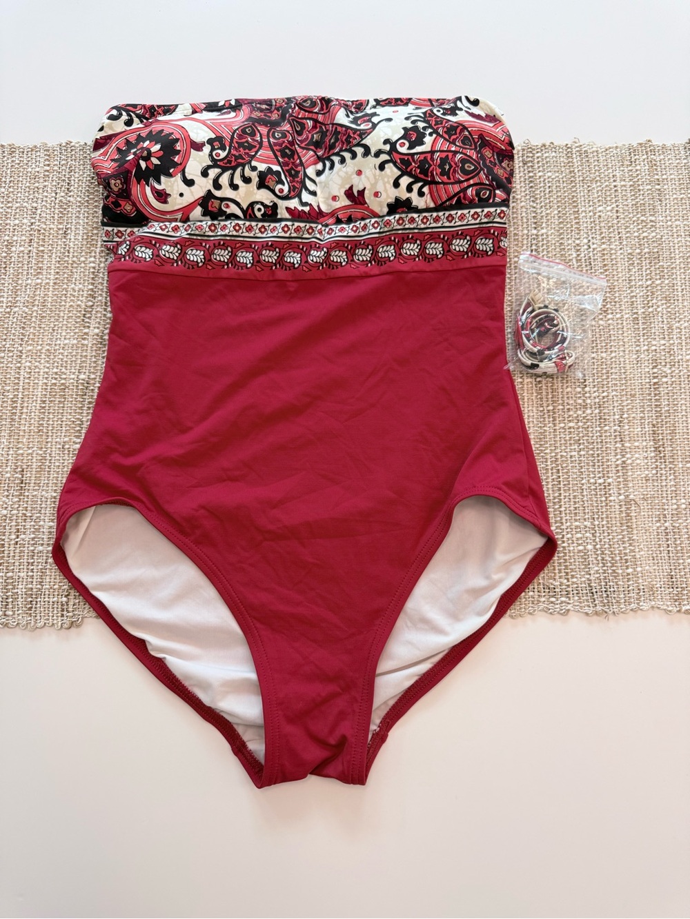 MICHAEL Michael Kors Red Strapless One-Piece Swimsuit with Paisley Bust Band